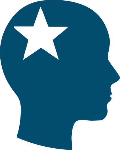 Symbol für Systemisches Coaching: dunkelblaue Silhouette von Kopf mit weissem Stern